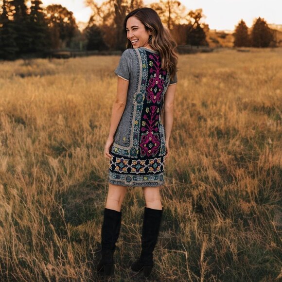 Anthropologie by Akemi + Kin Mini Sweater Dress Kaleidoscope Multicolor Floral - Picture 4 of 13